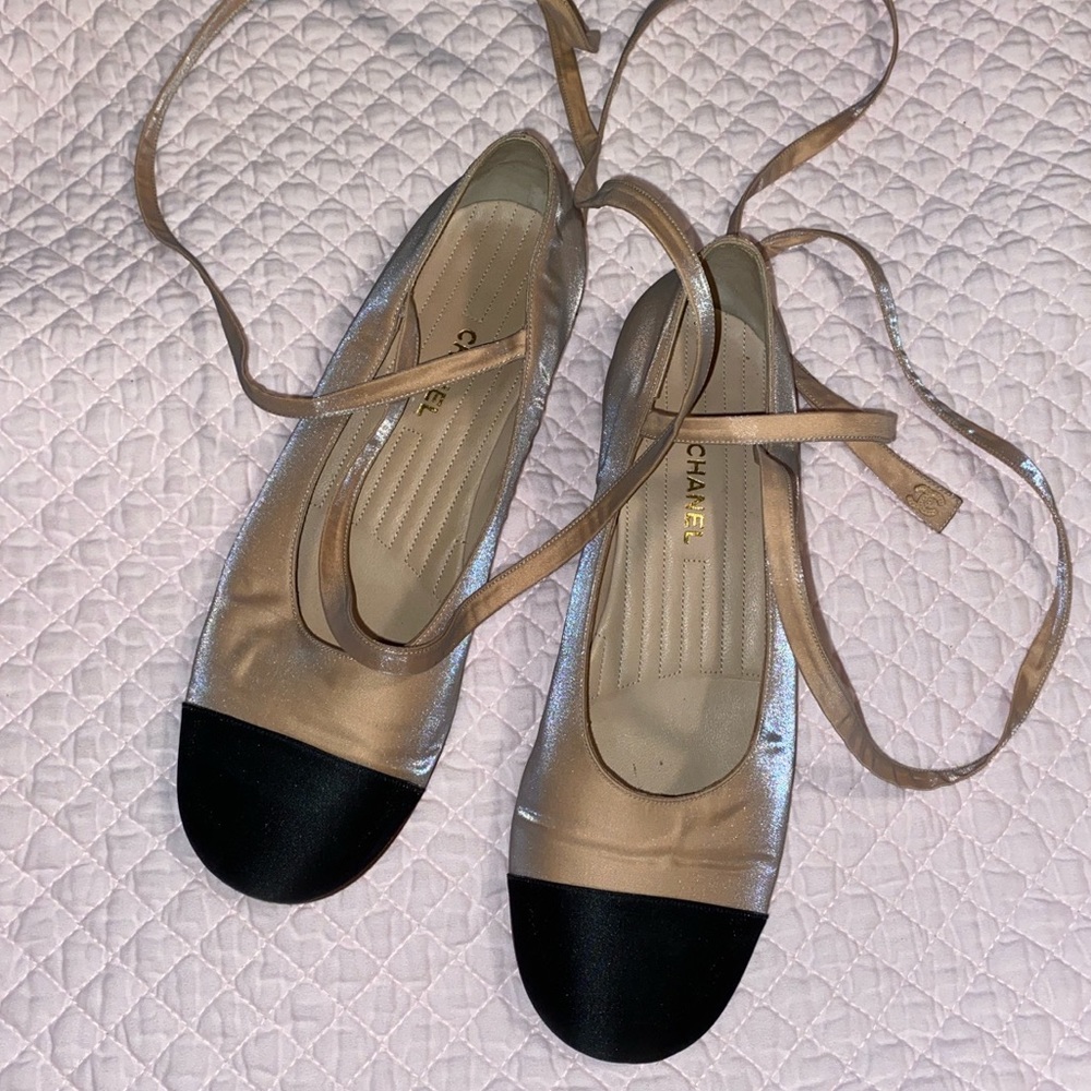 Vintage Chanel lace up ballet flats